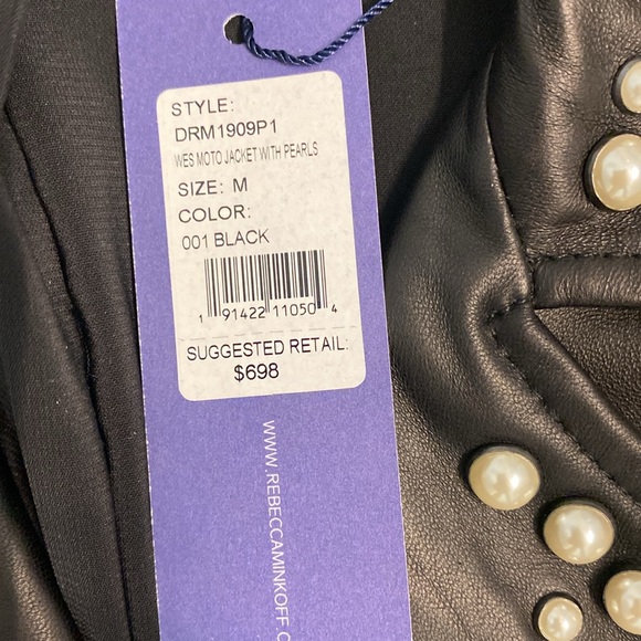 NWT Rebecca Minkoff WES MOTO leather jacket with pearls Black Medium - Picture 3 of 10